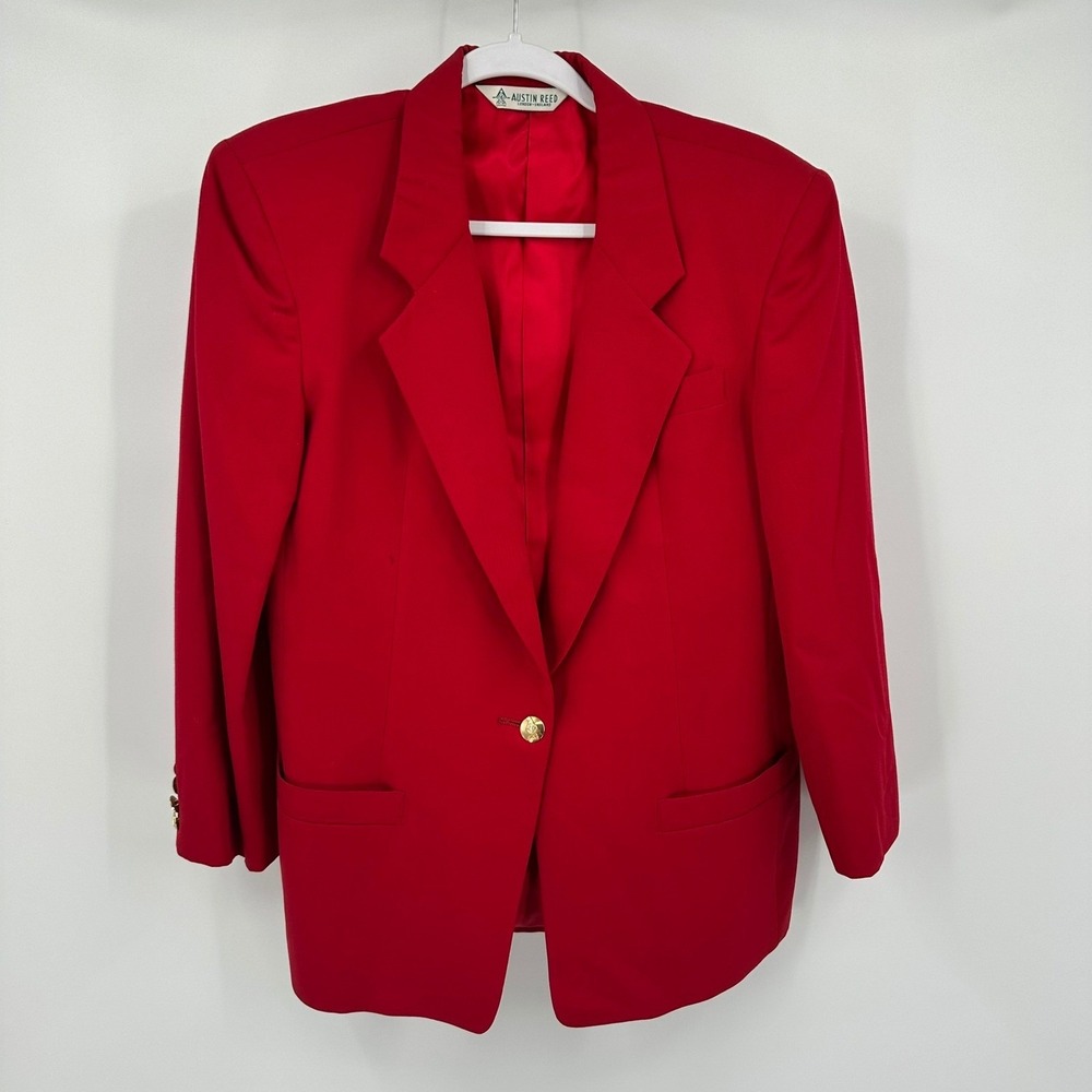 Austin Reed Womens Old Money Vintage Power Dressing Red Blazer Size L Equestrian